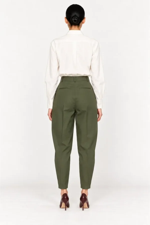 OLIVIER — Pantalon ballon vert en toile de coton, vue de dos OLIVIER — Pantalon ballon vert en toile de coton, vue de dos