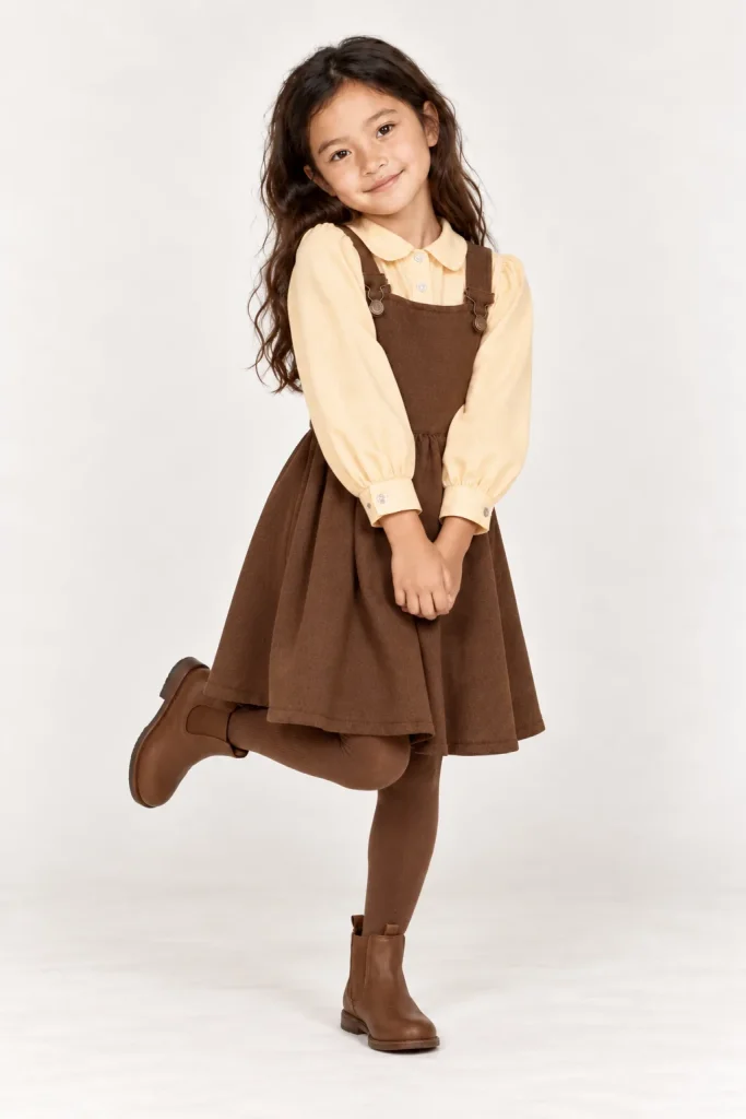 CHÂTAIGNE — Robe salopette enfant en cachemire, marron, GABY by MAISON LACERF