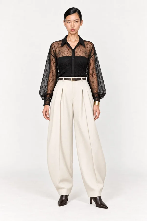 NOCTURNE — Chemise oversize en dentelle, vue de face