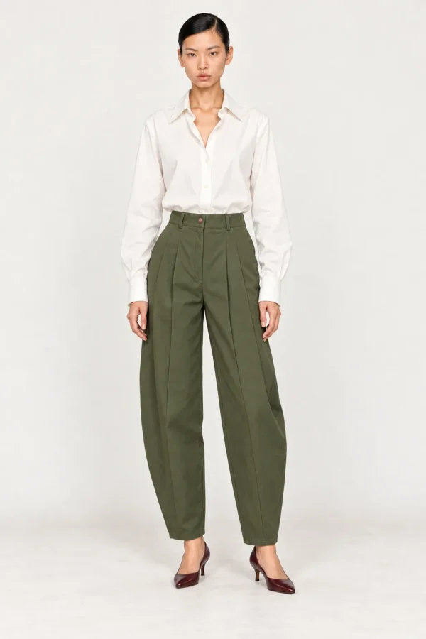 OLIVIER — Pantalon ballon vert en toile de coton, vue de face