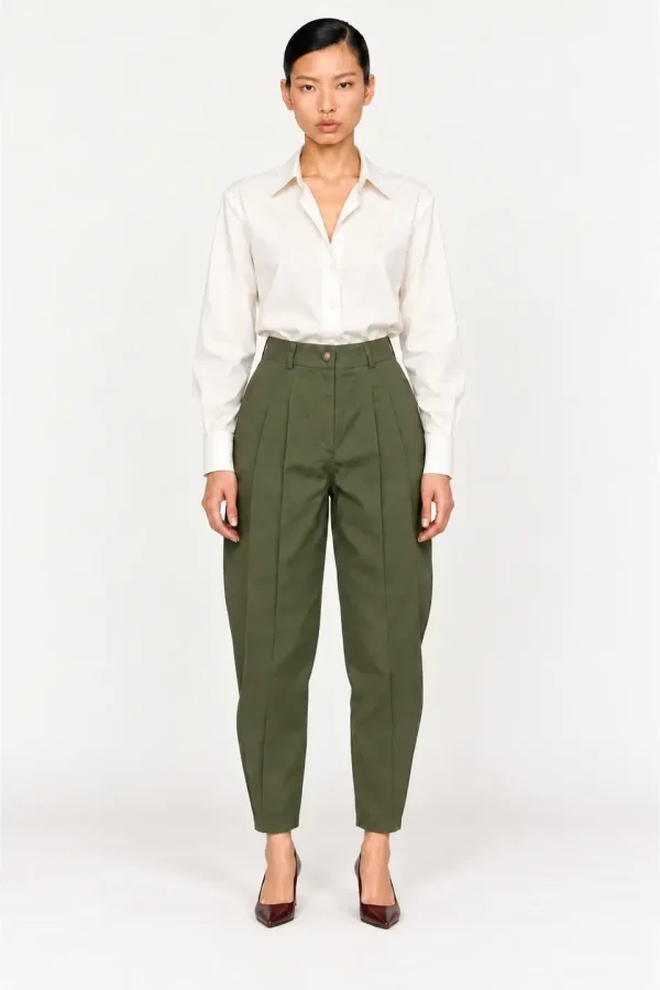 OLIVIER — Pantalon ballon vert en toile de coton, vue de face