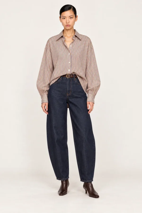 RYTHME — Chemise oversize rayée, pêche, vue de face