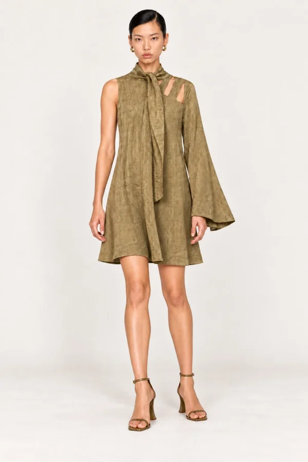 SAUGE — Robe en satin asymétrique à découpes, vue de face