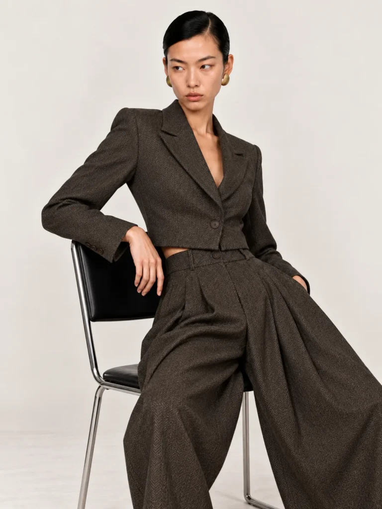 SILLAGE — Veste courte à col tailleur et pantalon à doubles plis, anthracite